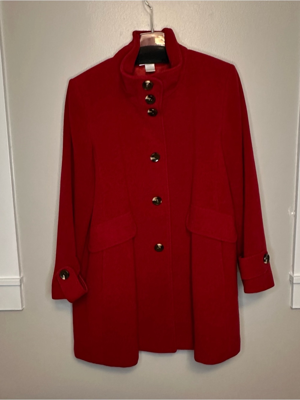 Worthington Red Button-Front Wool Blend Coat with Stand Collar